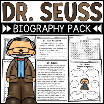 Dr. Seuss Biography Unit Pack • Read Across America Week • Dr. Seuss Week