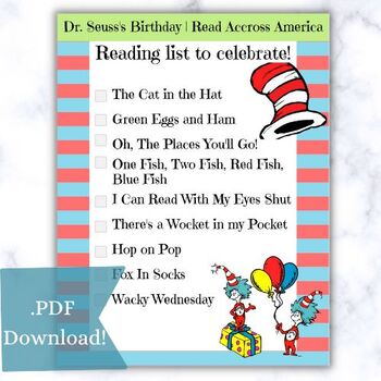 Dr Seuss Birthday | Read Across America book celebration list | TPT
