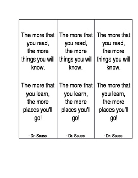 Dr. Seuss Bookmarks by All Around Teaching | TPT