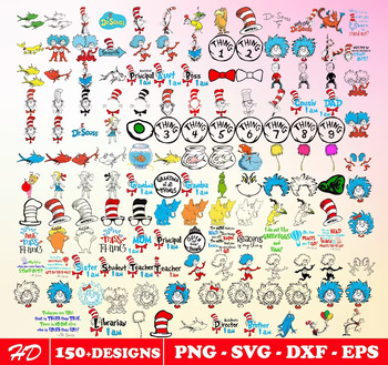 Preview of Dr Seuss Clipart, Svg + Dr Seuss Font  Bundle