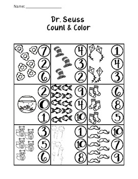 Dr. Seuss Count and Color - Math Worksheet by Kay Kay's Pre-K | TPT