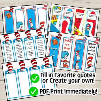 Dr Seuss Day Printable BOOKMARK No-prep Craft| Read Across America Week ...