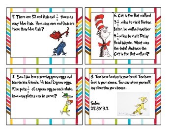 Dr. Seuss Fractions and Decimals SCOOT! by Emily Webster | TpT