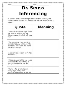 Dr. Seuss Inference Practice by Elementary Excitement | TpT