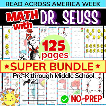 Preview of Dr Seuss MATH SUPER BUNDLE Read Across America 2024 Month Activities Printable