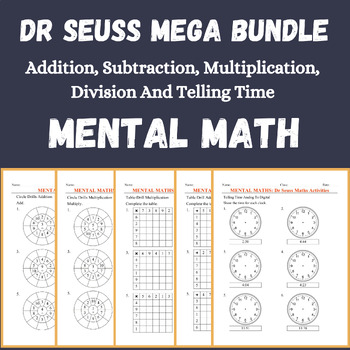 Preview of Dr Seuss MEGA Bundle Fun Mental Math Basic Operations & Telling Time No Prep