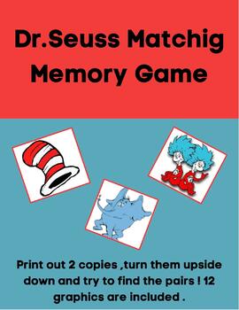 Preview of Dr. Seuss Matching Memory Game - Read Across America week