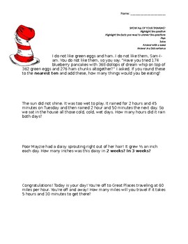 Preview of Dr. Seuss Math Problem Solving and Writing