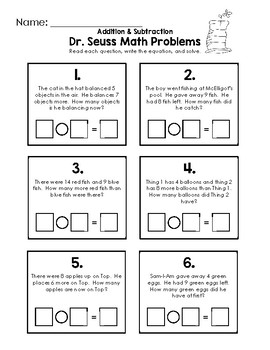 Dr. Seuss Math Problems - Addition & Subtraction Worksheet