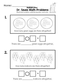 Dr. Seuss Math Problems - Multiplication Worksheet