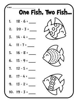 Dr. Seuss One Fish Two Fish Math Worksheet Seuss Subtract Dr. Seuss ...