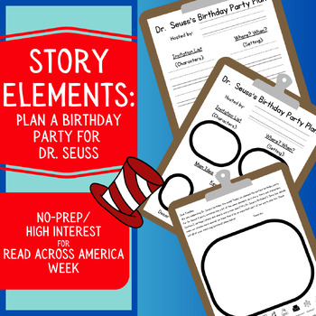 Preview of Dr. Seuss Read Across America Activity | Story Elements Birthday Party Plan