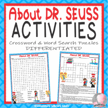 Dr. Seuss Activities Read Across America Crossword Puzzle and Word Searches
