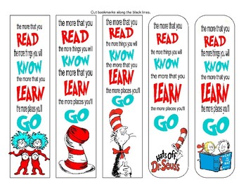 Dr Seuss Read across america bookmarks classroom gifts by Elementary ...