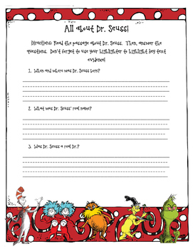 Dr. Seuss Reading Comprehension Activity by TeacherGrahamsFromtheHart