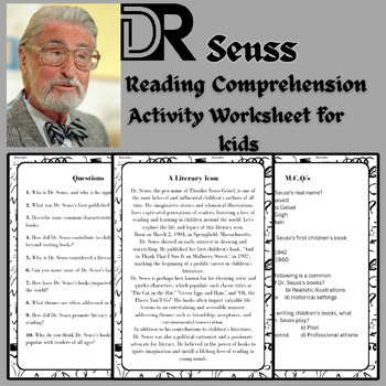 Dr Seuss Reading Comprehension And M.C.Q,s | Grade 3-4 by Sami Ullah