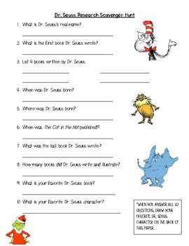 Dr. Seuss Research Scavenger Hunt by Laughs and Lessons | TpT
