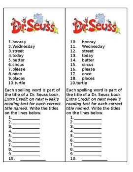 Dr. Seuss Spelling List by Lovin' 2nd by JerseyShoreMomma | TpT