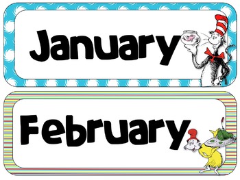 Dr Seuss Theme Calendar Headers Months and Days of the Week TpT