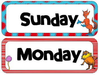 Dr. Seuss Theme Calendar Headers | Months and Days of the Week | TpT