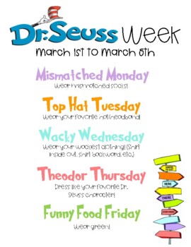 Dr. Seuss Themed Dress Up days by Chandler Mason | TpT