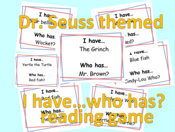 Preview of Dr. Seuss Themed, I have, who has? READING GAME| Dr. Seuss Characters