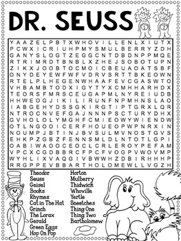 Theodor Geisel (Dr. Seuss) Vocabulary Word Search Activity by Tied 2 ...