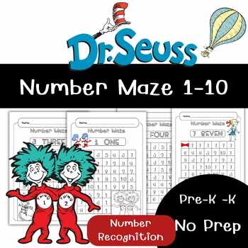 Dr.Seuss Activities | Number Mazes 1-10| Number Identification| Pre-K - K