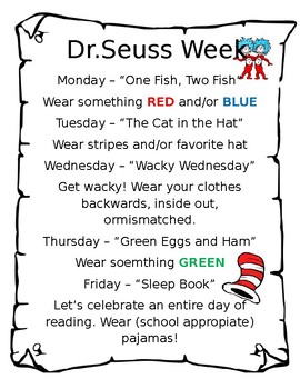 Dr. Seuss Week Schedule by Mrsvpreschoolcorner | TpT