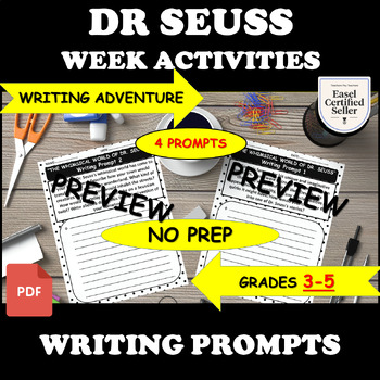 Preview of Dr. Seuss Week Writing Adventure: Whimsical Prompts & Activities for grade 3-4-5