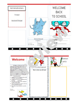 Preview of Dr. Seuss Welcome Back Brochure *editable*