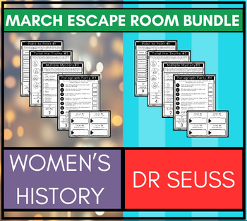 Preview of Dr Seuss & Women's History Month NO PREP Escape Room Activity Bundle