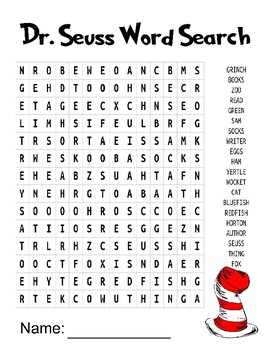 Dr. Seuss Word Search Read across america activity by Elementary Art Fun