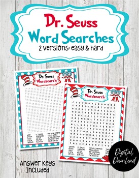 Dr. Seuss Word Searches, Dr. Seuss Activities, Read Across America Week