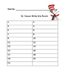 Dr. Seuss Write the Room by Ashley Burke | TPT