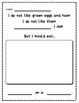Dr Seuss Writing Activity Worksheet (Green Eggs & Ham) by Teach Pair Share