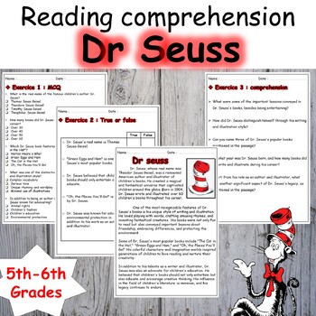 Dr Seuss reading comprehension passage activities & questions 5th -6th ...