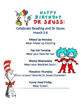 Preview of Dr Suess Dress Up Week Read Across America