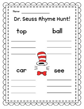 Dr. Suess Rhyme Hunt: Write the Room for Read Across America! | TPT