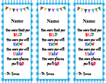 Preview of Dr. Suess "The Places You'll Go" bookmark