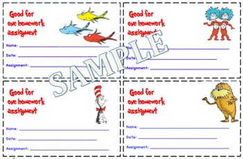 Dr. Seuss Themed Homework Passes by Jimmy D | TPT