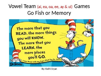 Preview of Dr. Suess Vowel Team Games. (ai, ea, oa, ee, ui, & ay)