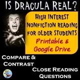 Dracula Reading Comprehension Passage and Questions Print 