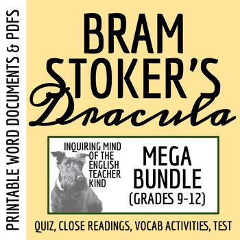 Preview of Dracula Quiz, Close Reading, Vocabulary Development, Test, and Answer Key Bundle