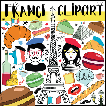 Preview of FRANCE CLIPART BUNDLE - 215 FRENCH CLIPART - Food, Characters, Paris, Phrases
