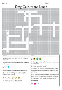 Drag Culture Crossword by EMME Language Program TPT