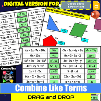 Preview of Drag & Drop - Combine Like Terms - DIGITAL - GoogleSlides/PowerPoint