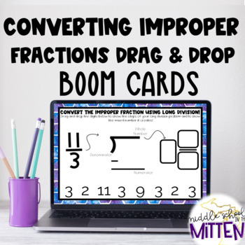 Preview of Drag and Drop: Convert Improper Fractions to Mixed Numbers Boom Cards Activity