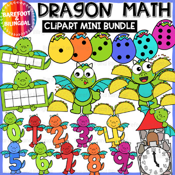 Preview of Dragon Math Clipart Mini Bundle - 6 Sets in 1 - Number Dragon Clipart & More