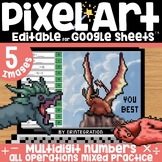 Dragon Pixel Art Math End of the Year Multidigit Numbers A